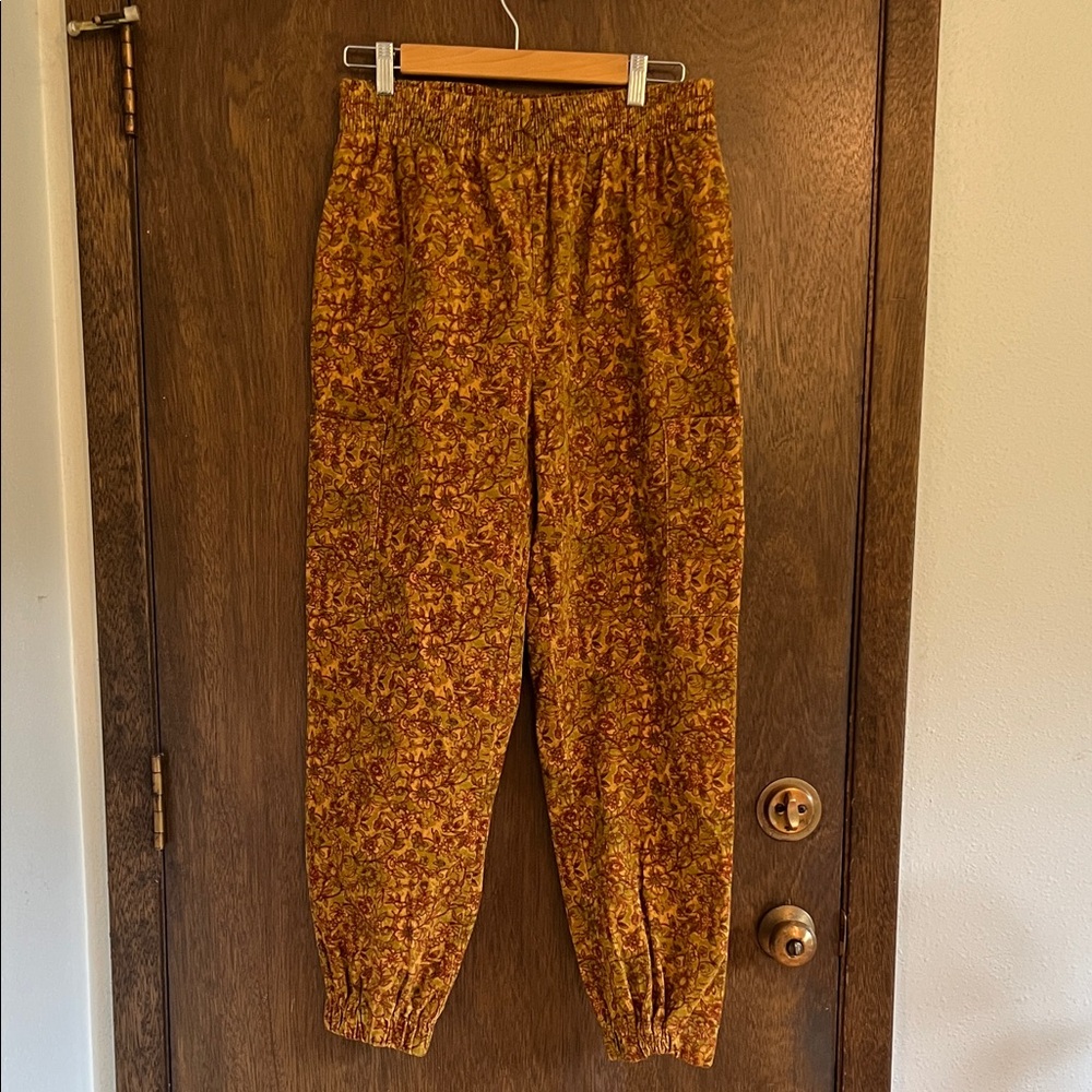 Urban Outfitters corduroy Pants in Green gold/mustard and Brown floral